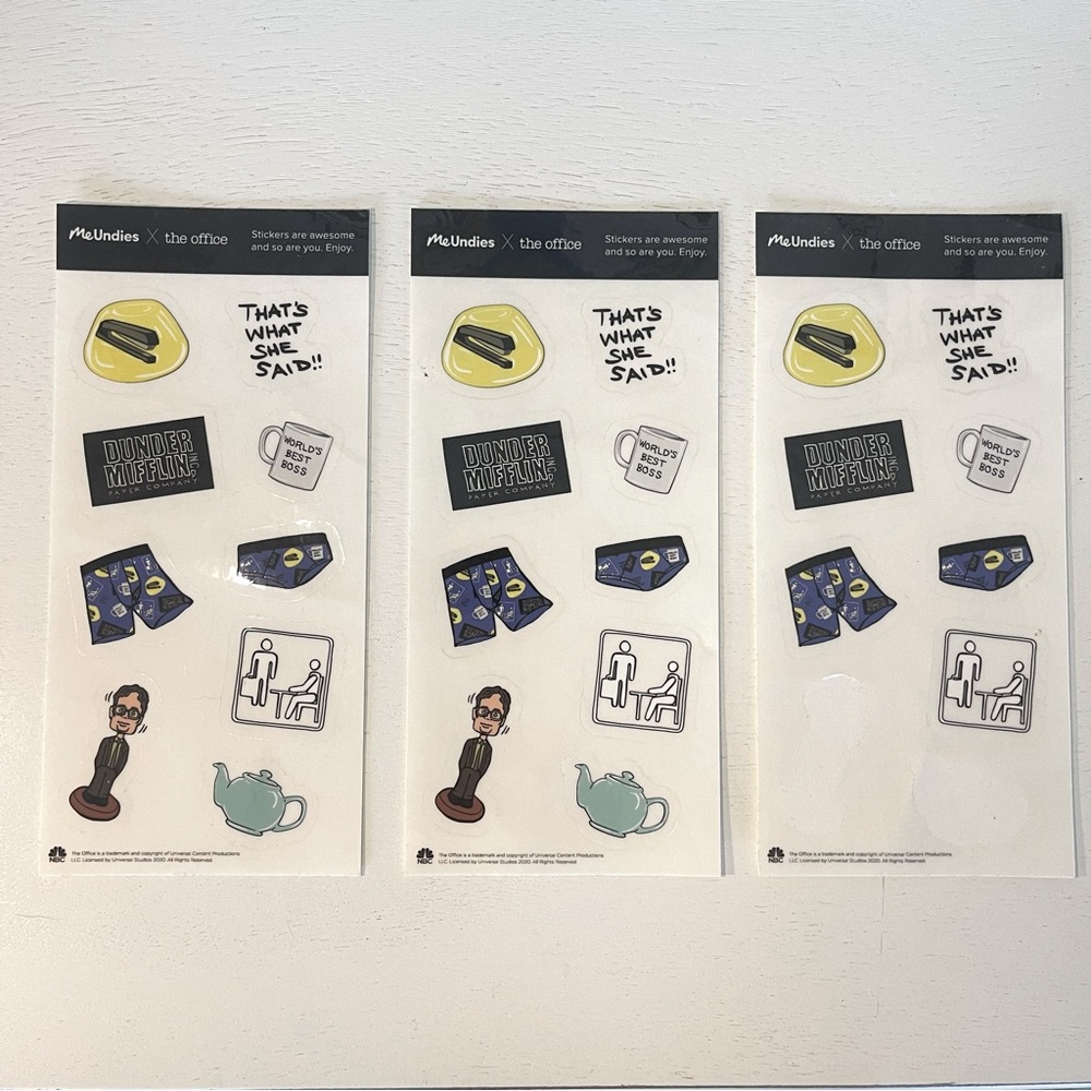 The Office Sticker Set of 3 (2 new and unused; 1 sheet used 2 stickers)